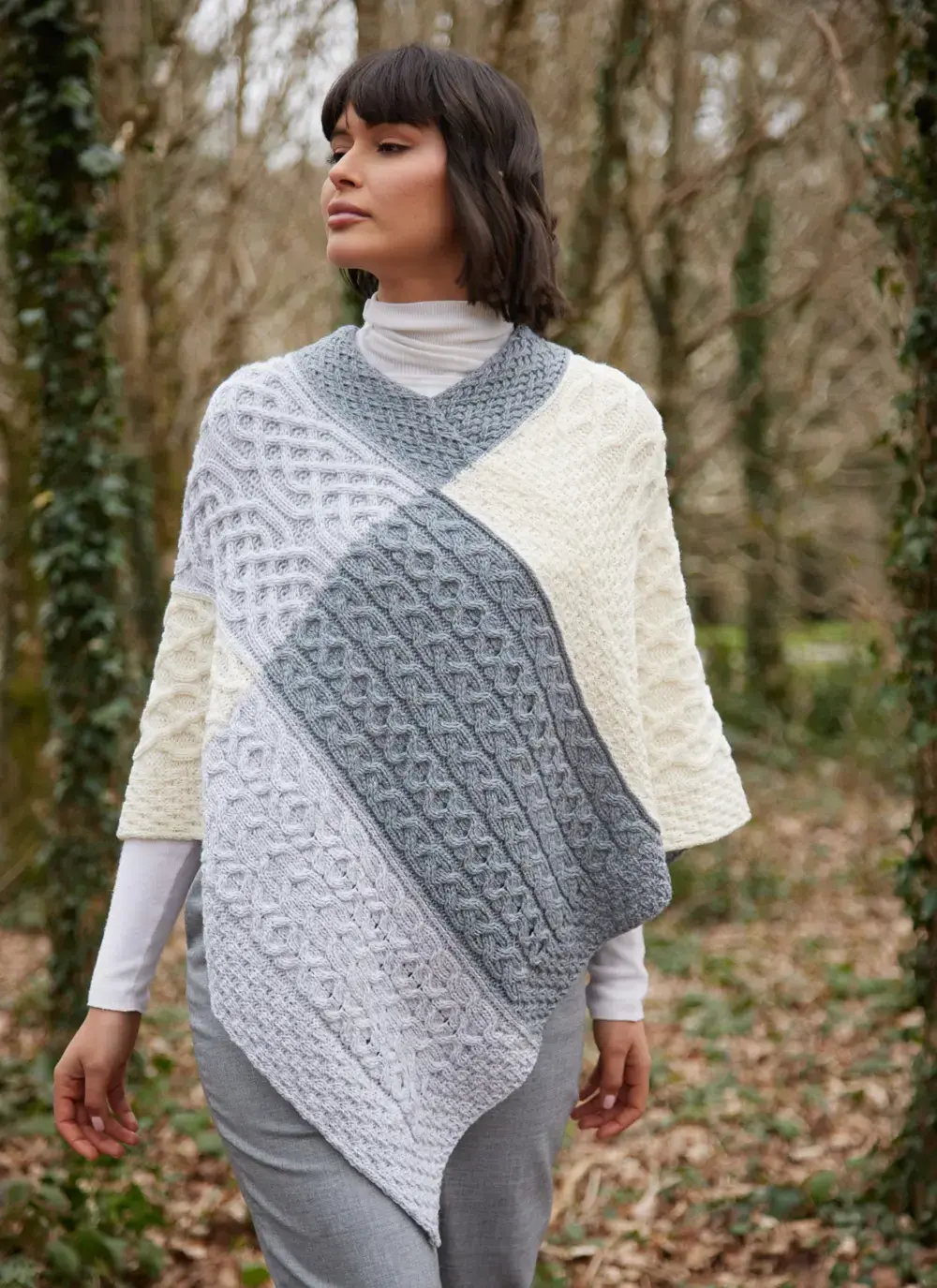 Supersoft Three Color Patchwork Poncho